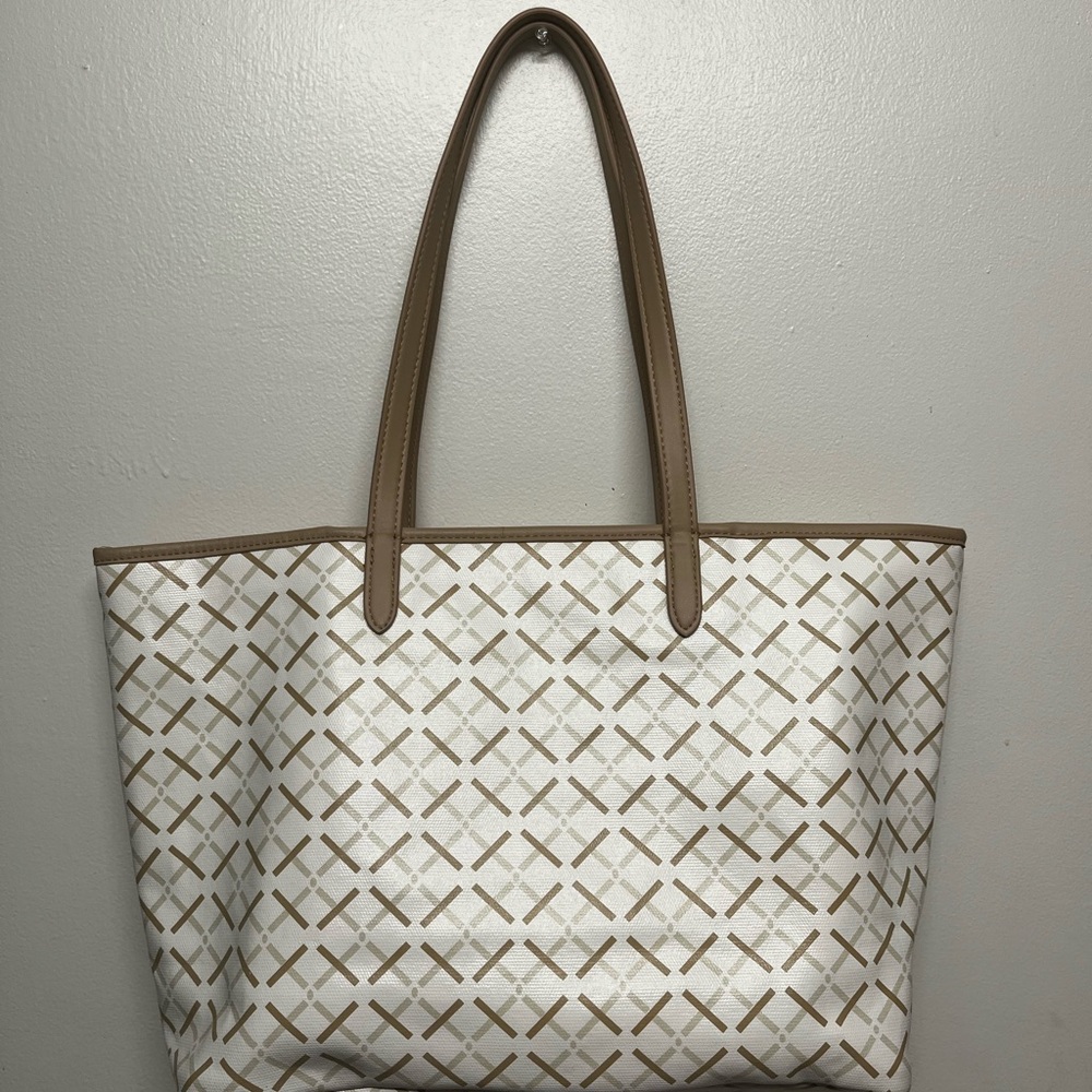 A New Day White and Tan Patterned Tote
